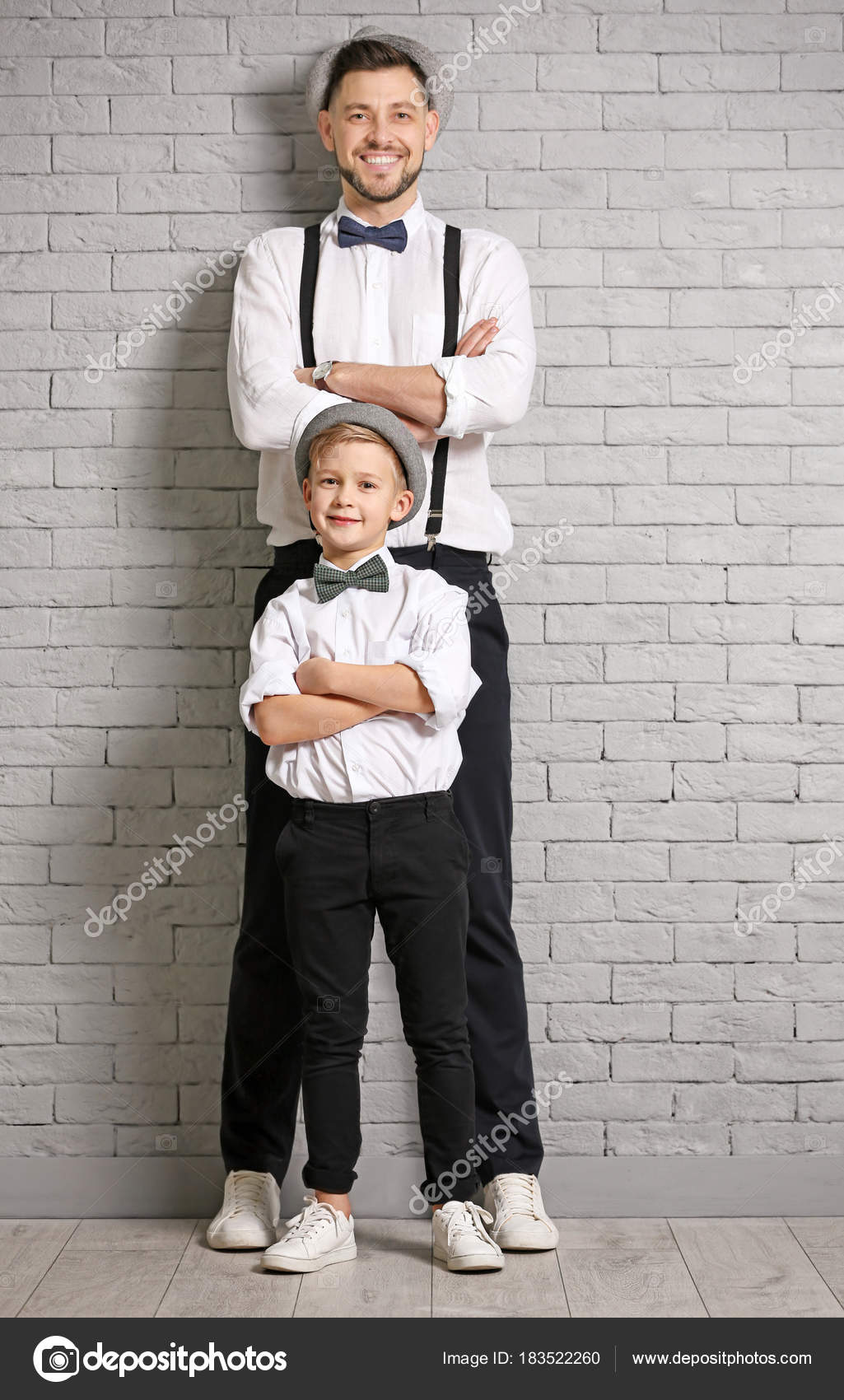 Father Son Elegant Suits Brick Wall — Stock Photo © belchonock #183522260