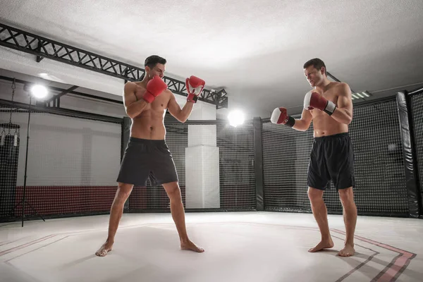 ジムで戦う 2 つの強いボクサー — ストック写真