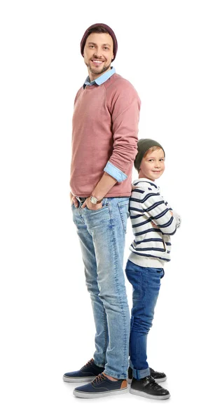 Stylish Father Son White Background — Stock Photo, Image