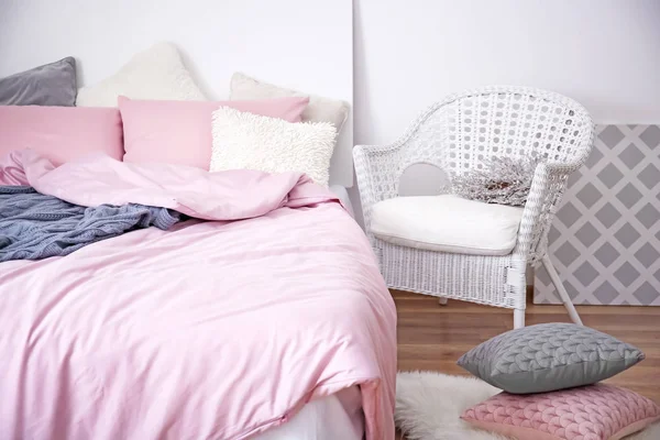 Room Interior Comfortable Bed Soft Pillows — Stock Photo, Image