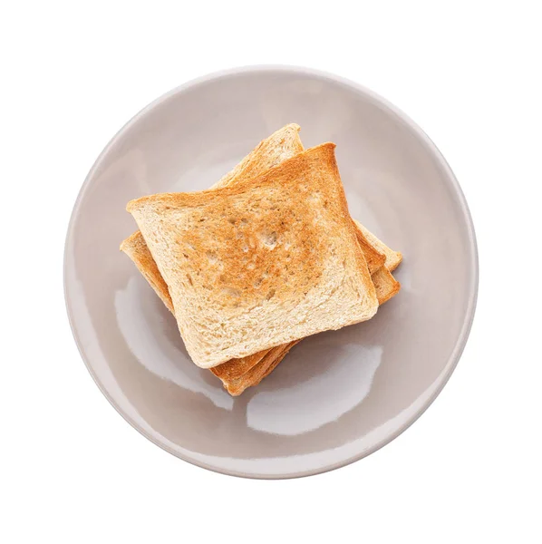 Plate with toasted bread on white background — Stock Photo, Image