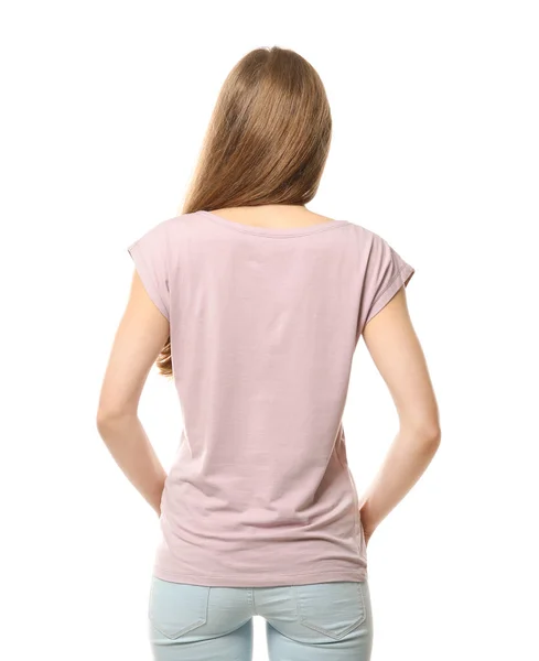 Młoda kobieta w stylowej koszulce. — Zdjęcie stockowe