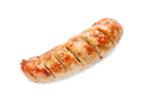 Deliziosa salsiccia alla griglia su sfondo bianco — Foto Stock