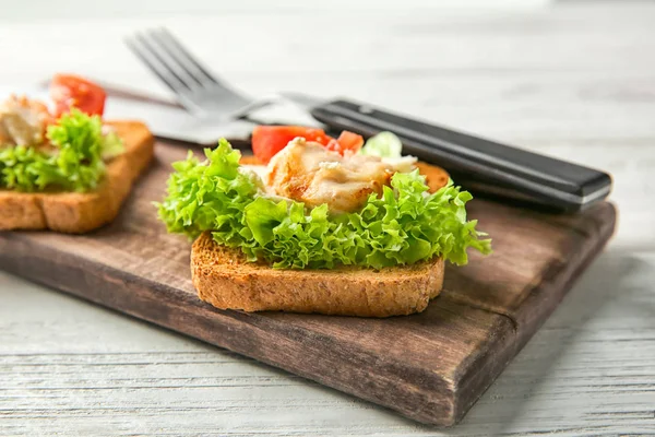 Tasty chicken bruschettas — Stock Photo, Image