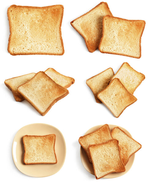 Set of toast bread slices on white background