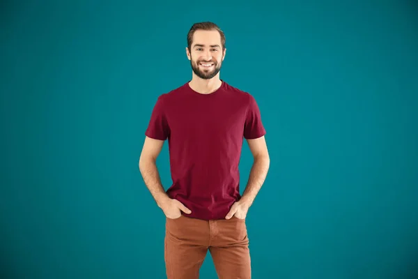 Young man in stylish t-shirt — Stock Photo, Image
