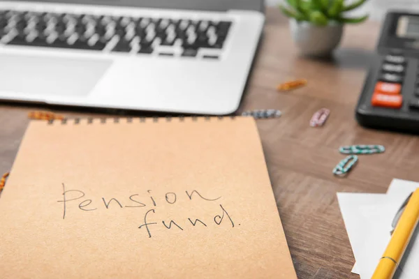 Notebook Text Pension Fund Table — Stock Photo, Image