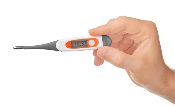 Woman holding digital thermometer — Stock Photo, Image