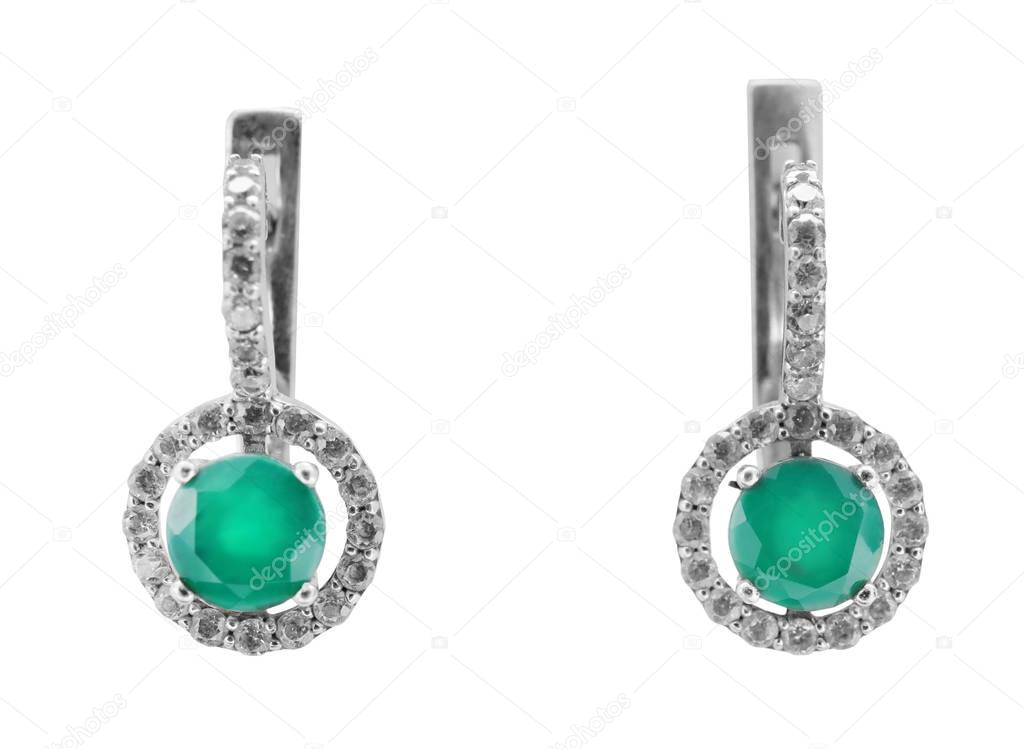 beautiful stylish earrings with emeralds