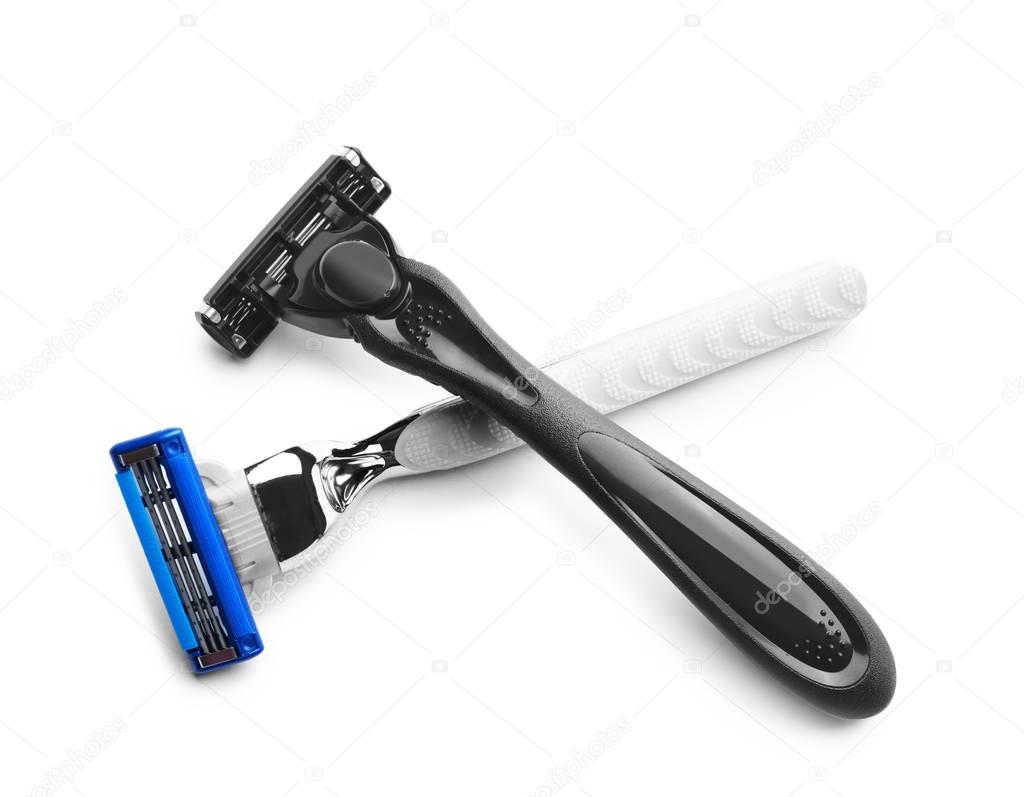 Shaving razors for man on white background