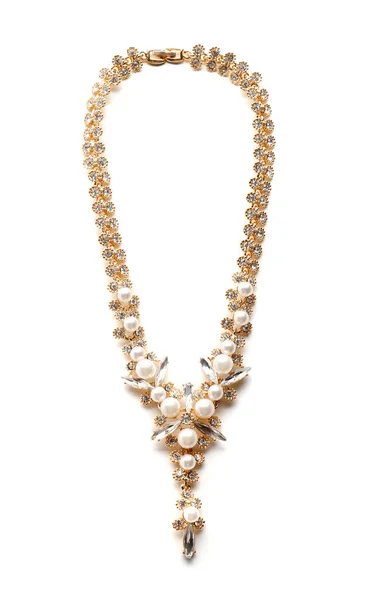 白色背景的珍珠美丽的项链 — 图库照片