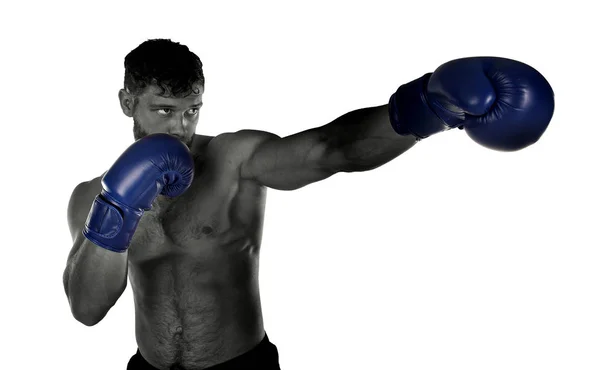 白い背景にボクシングの手袋をした若い男 — ストック写真