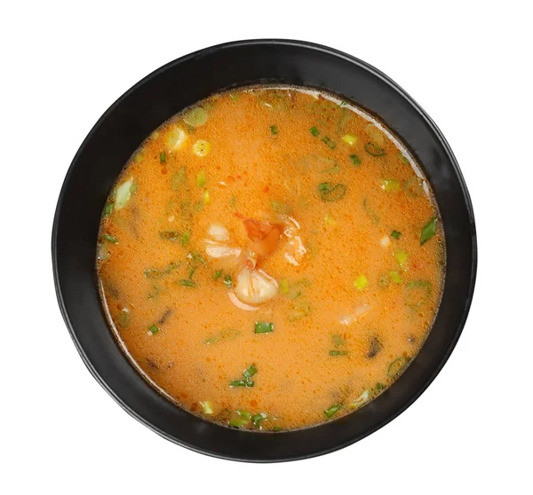 Bowl of tasty Asian soup with shrimps — Stock Photo, Image