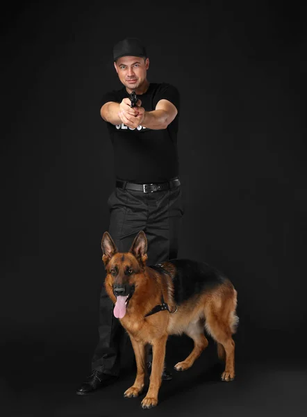 Security guard with dog — Stock Photo, Image