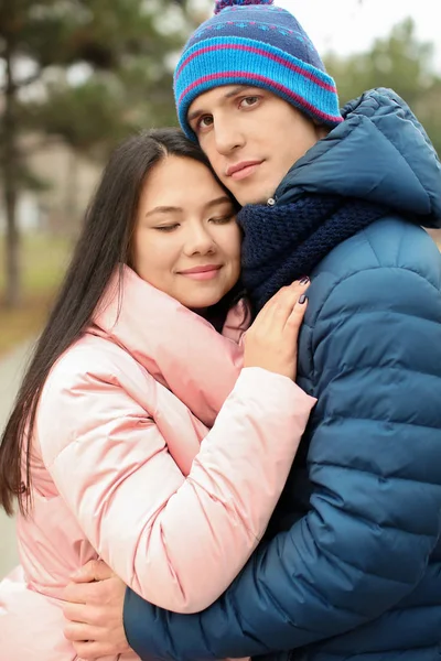 Cute Couple Warm Clothes Outdoors — Stock Photo, Image