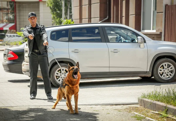 Güvenlik görevlisi ile köpek — Stok fotoğraf
