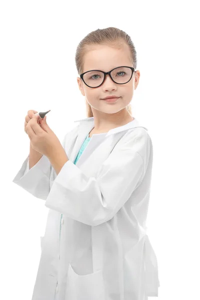 Kleines Mädchen in Arztuniform Stockfoto