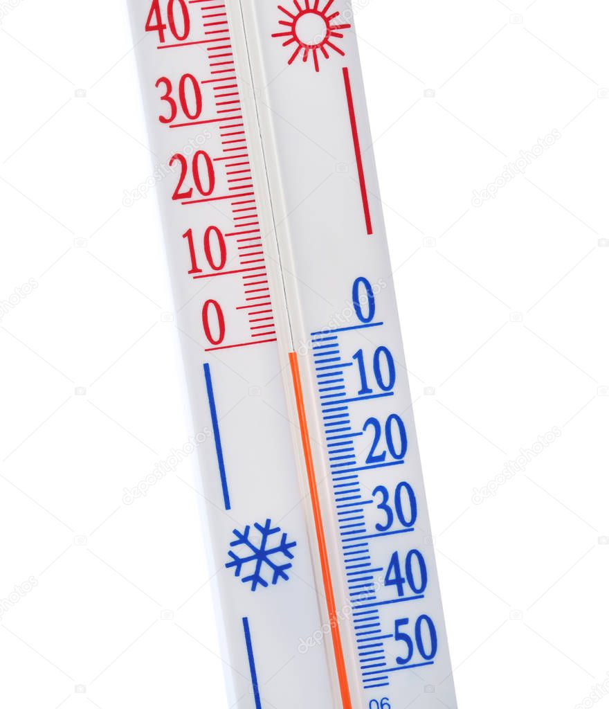 Weather thermometer on white background