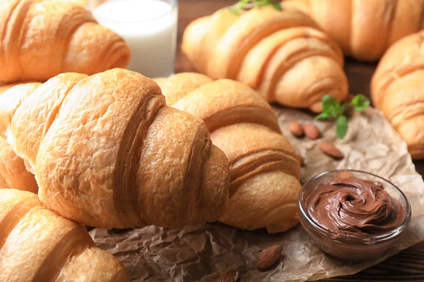 tasty croissants and chocolate paste