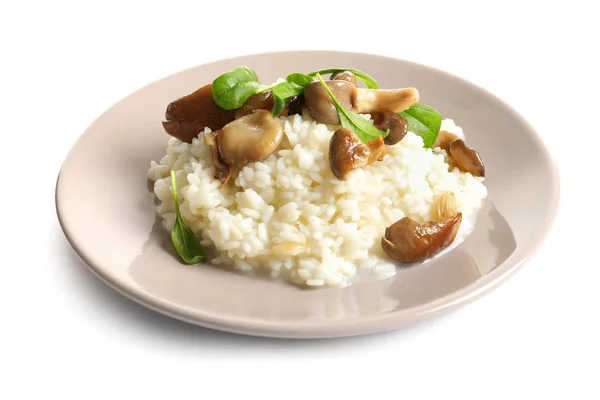 Plaat Met Risotto Champignons Witte Achtergrond — Stockfoto