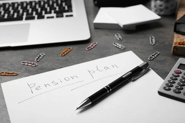Sheet Paper Text Pension Plan Table — Stock Photo, Image
