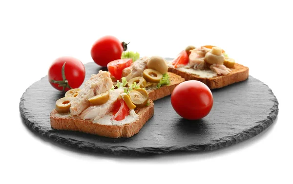 Tasty chicken bruschettas — Stock Photo, Image