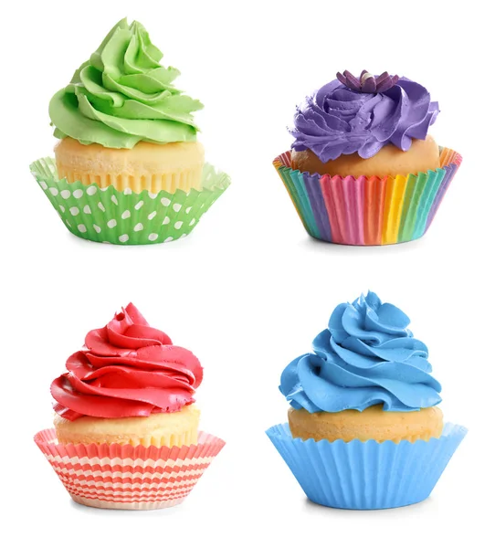 Ensemble de délicieux cupcakes colorés — Photo