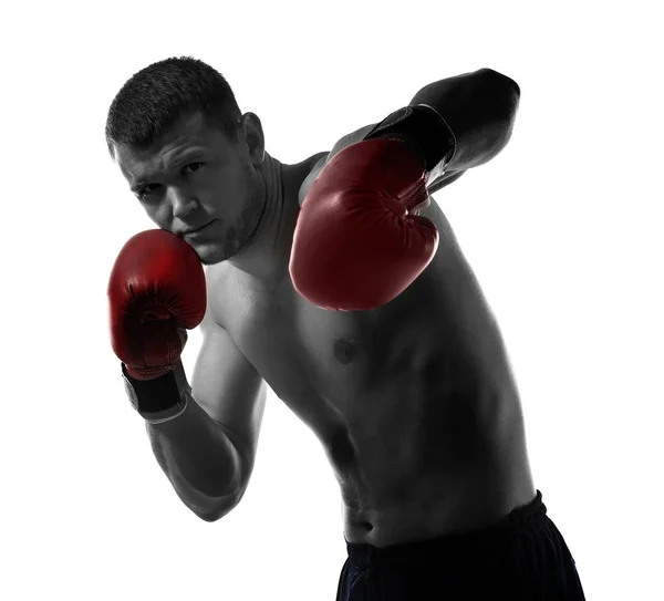 Joven Con Guantes Boxeo Sobre Fondo Blanco —  Fotos de Stock