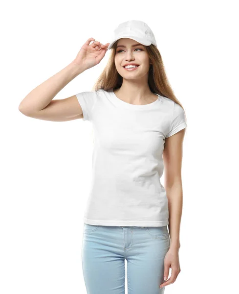 Giovane donna in elegante t-shirt — Foto Stock