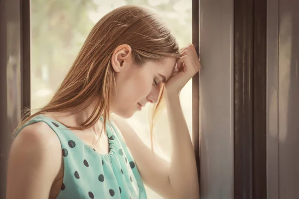 Depressed Young Woman Train Carriage — Stock Photo, Image