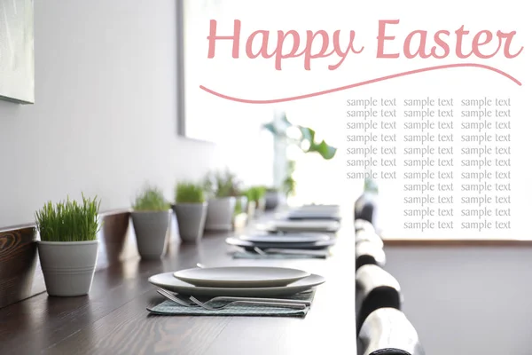 Apparecchiatura Della Tavola Con Decorazioni Floreali Cena Pasqua Chiuso — Foto Stock