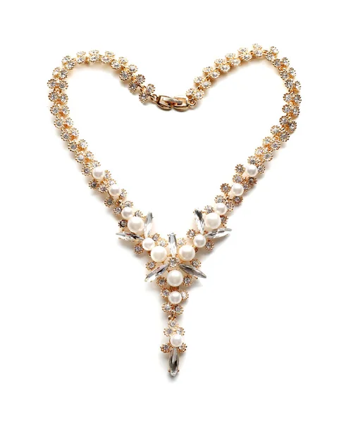 Bella Collana Con Perle Sfondo Bianco — Foto Stock