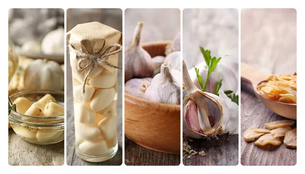 Collage with aromatic garlic — Stock Image Collage with aromatic garlic Royalty Free Stock Images