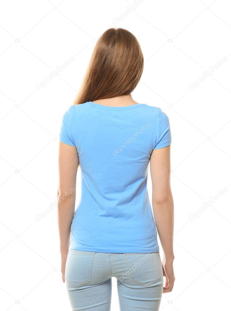 Young woman in stylish t-shirt 