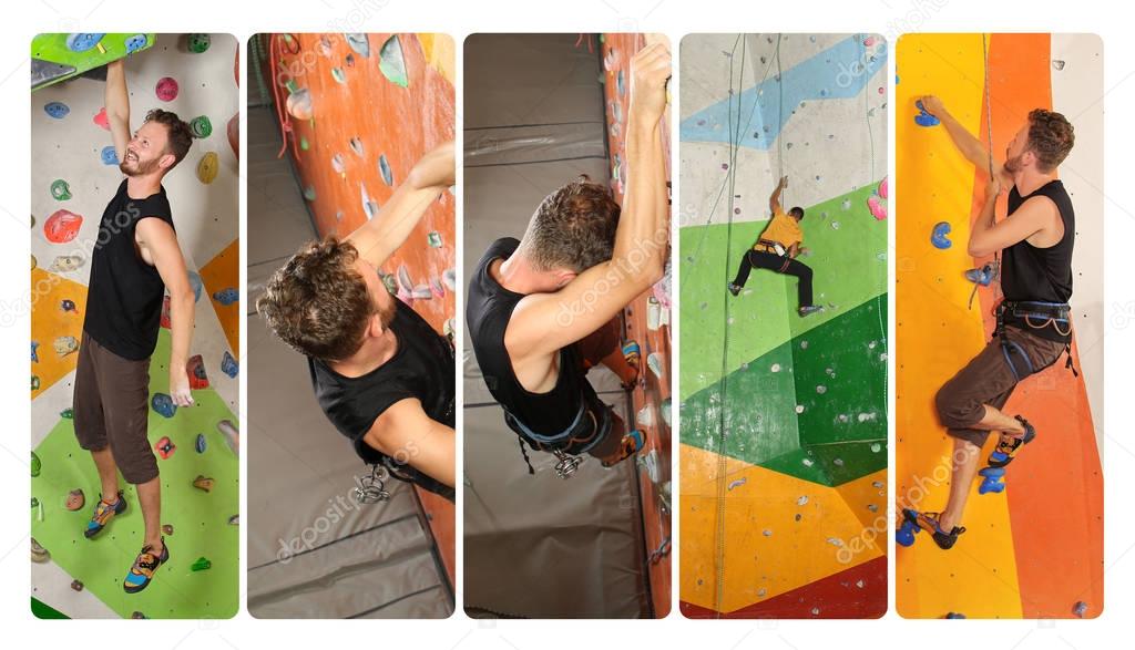 Collage with people in climbing gym