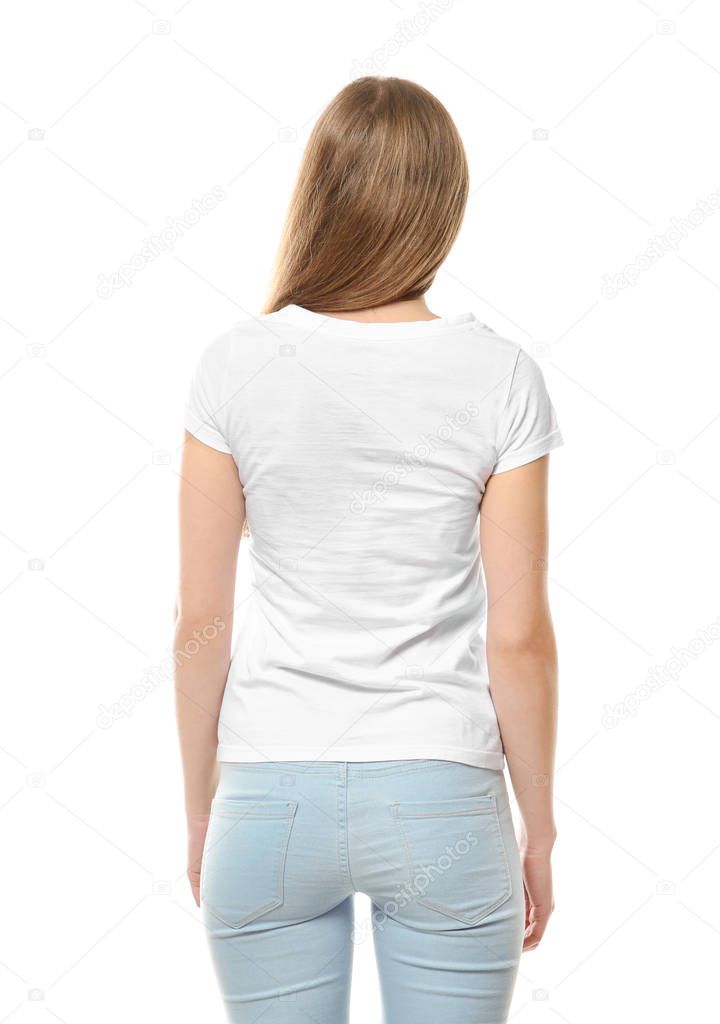 Young woman in stylish t-shirt 