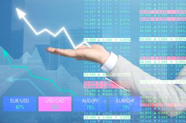 Broker, Menkul Kıymetler Borsası tırnak ve cityscape bakış çift pozlama