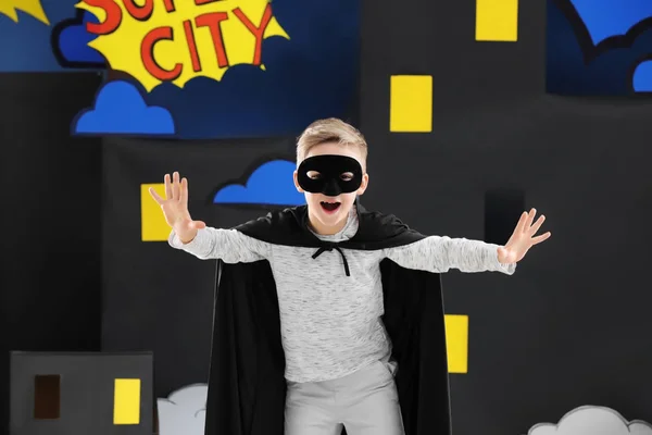Cute Boy Superhero Decoration Comic Strip City Theme — Stock Photo, Image