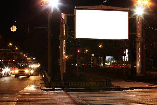 Blank Advertisement Board Street Night — Stock Photo, Image
