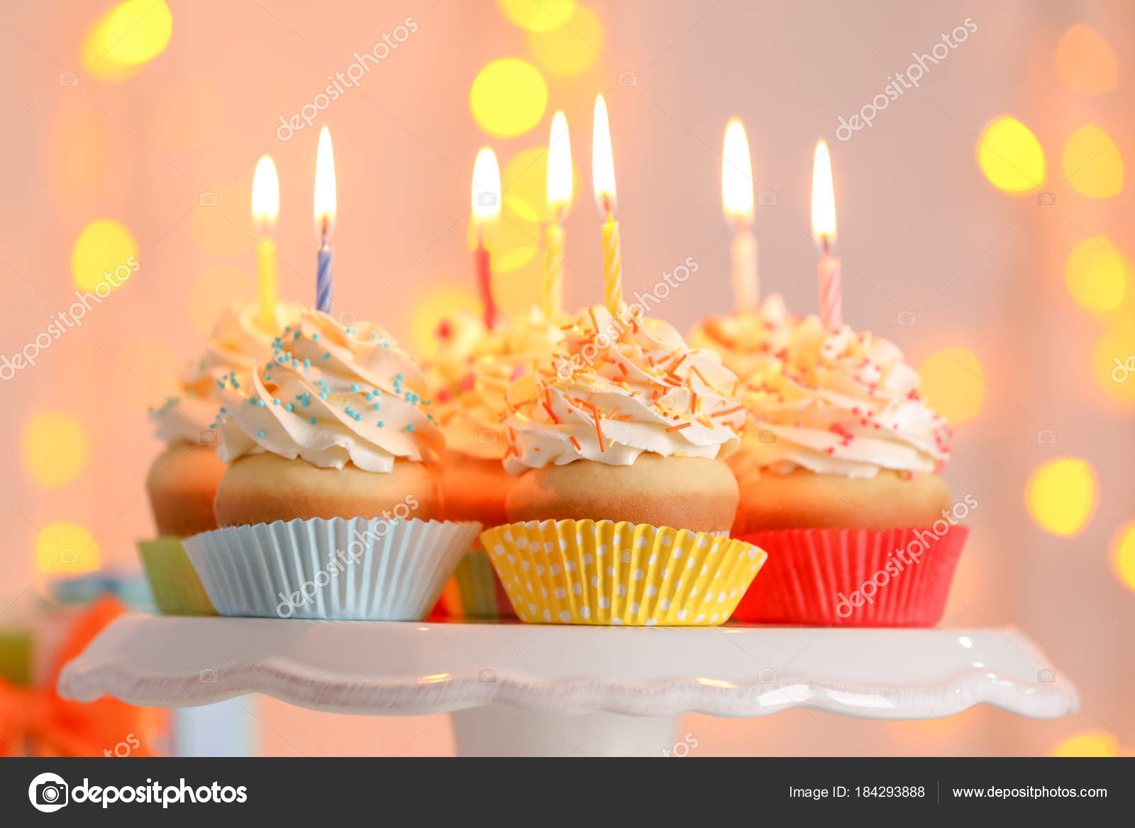 Birthday Cupcakes With Candles Stock Photo Belchonock 184293888