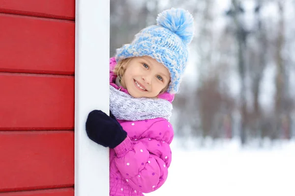 Portret van een schattig klein meisje buiten op de winterdag — Stockfoto