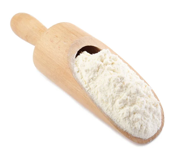 Ξύλινη κουτάλα με αλεύρι σίτου — Φωτογραφία Αρχείου