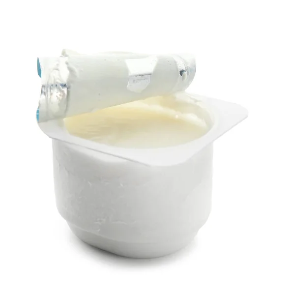 Plastmugg med yummy yoghurt — Stockfoto