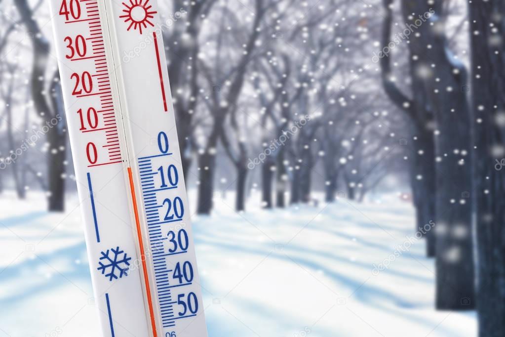 Thermometer registering temperature below zero