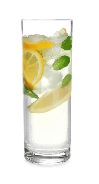 Glass of fresh lemonade on white background — Stock Photo, Image