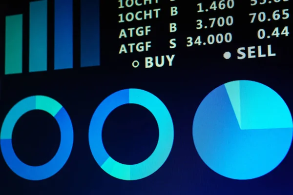 Monitor con datos de stock, primer plano. Concepto de comercio financiero — Foto de Stock