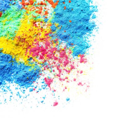 Holi Festivali beyaz arka plan üzerinde renkli tozlar