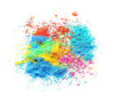 Holi Festivali beyaz arka plan üzerinde renkli tozlar