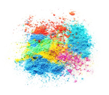 Colorful powders for Holi festival on white background clipart