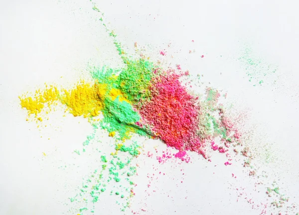 Kleurrijke poeders voor Holi festival op witte achtergrond — Stockfoto